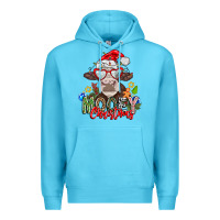 Ocean Blue Mooey Christmas Premium Hoodie - CowhideDigitalArt