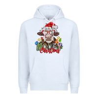 White Mooey Christmas Premium Hoodie - CowhideDigitalArt