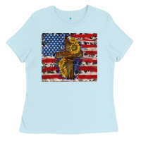 Baby Blue jesus christ with american flag Ladies Tee - TumblerDesignByShophia