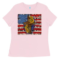 Bubblegum Pink jesus christ with american flag Ladies Tee - TumblerDesignByShophia