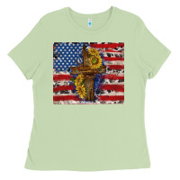 Jesus Christ With American Flag Ladies Tee | Teevron