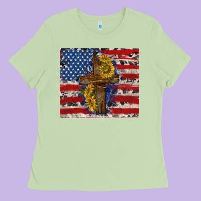 Jesus Christ With American Flag Ladies Tee Designed By Tumblerdesignbyshophia