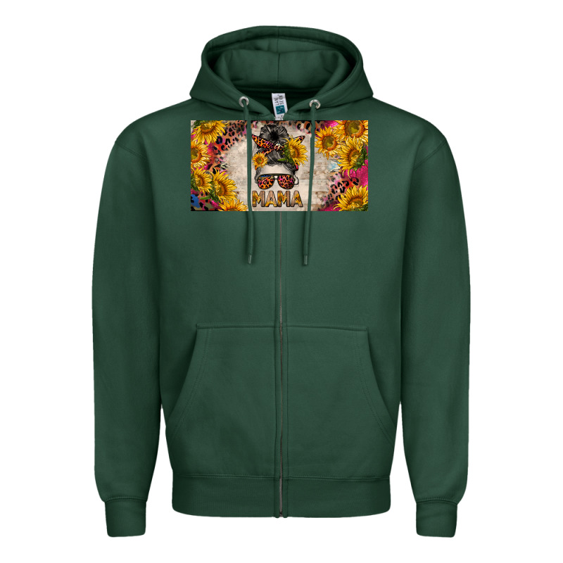 Mess Bun Mama With Sunflowers And Colorful Leopard License Plate Zipper Hoodie by BarkalooDesign | Teevron