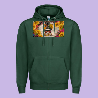 Mess Bun Mama With Sunflowers And Colorful Leopard License Plate Zipper Hoodie Designed By Barkaloodesign
