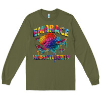 Army Green Embrace neurodiversity Autism Long Sleeve Tee - FaDigitalArtStudio