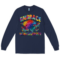 Navy Embrace neurodiversity Autism Long Sleeve Tee - FaDigitalArtStudio