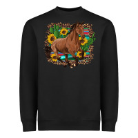 Black western horse cactus sunflowers serape leopard  turquoise wooden Heavyweight Sweatshirt - Artiststas