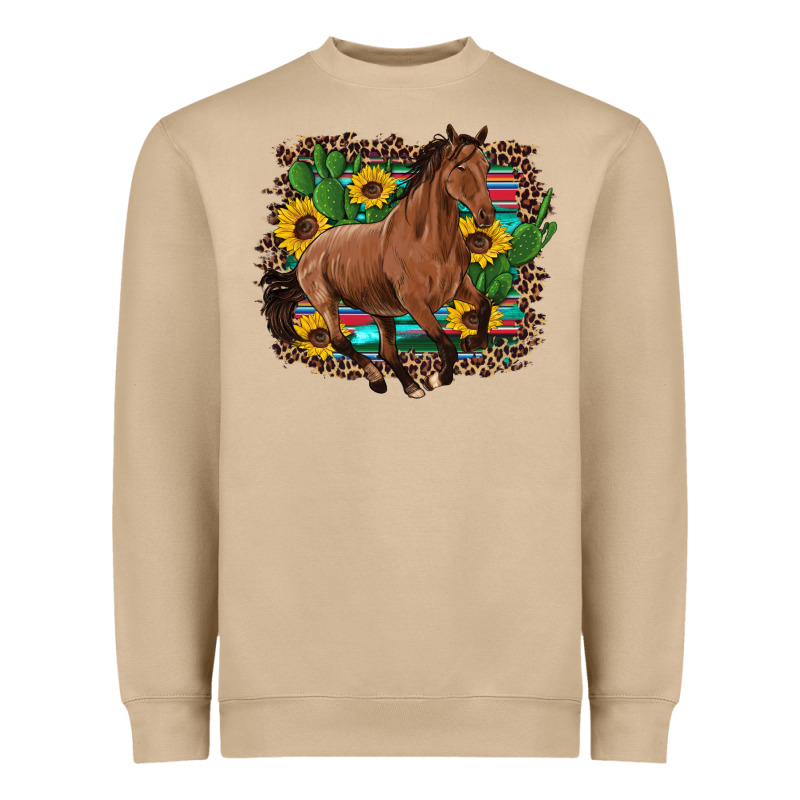 Western Horse Cactus Sunflowers Serape Leopard  Turquoise Wooden Heavyweight Sweatshirt by Artiststas | Teevron