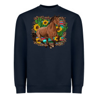 Navy western horse cactus sunflowers serape leopard  turquoise wooden Heavyweight Sweatshirt - Artiststas