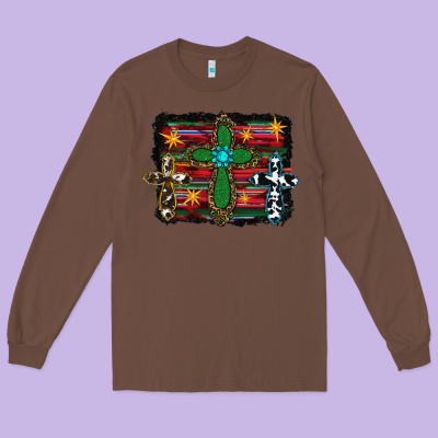 Cross Leopard Cowhide Glitter Serape Long Sleeve Tee Designed By Ranaportraitstore