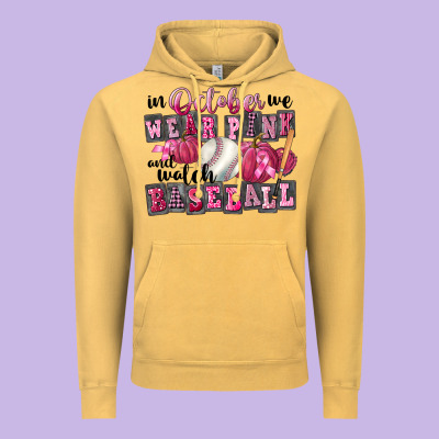 In October We Wear Pink And Watch Baseball Vintage Hoodie Designed By Fadigitalartstudio