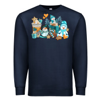 Navy winter snowman coffee cups Premium Sweatshirt - AdoDesignShop