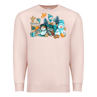 Pale Pink winter snowman coffee cups Premium Sweatshirt - AdoDesignShop