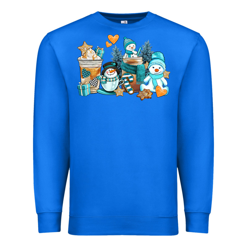 Winter Snowman Coffee Cups Premium Sweatshirt by AdoDesignShop | Teevron