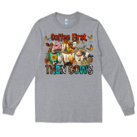 Heather Grey Coffee First Then Cows Long Sleeve Tee - FaDigitalArtStudio