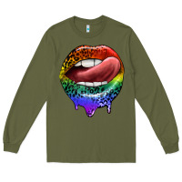 Army Green rainbow lips pride Long Sleeve Tee - FaDigitalArtStudio