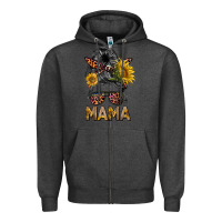 Charcoal Heather mess bun mama sunflowers Zipper Hoodie - BarkalooDesign