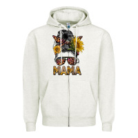 Oatmeal Heather mess bun mama sunflowers Zipper Hoodie - BarkalooDesign
