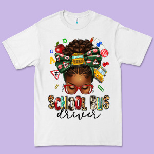 School Bus Driver Afro Messy Bun Premium Tee Designed By Texasbilliewilder