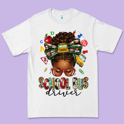 School Bus Driver Afro Messy Bun Premium Tee Designed By Texasbilliewilder