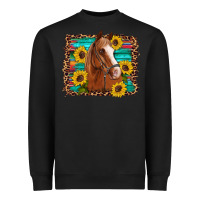 Black horse sunflowers turquoise wooden serape leopard Heavyweight Sweatshirt - Artiststas