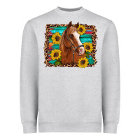 Heather Grey horse sunflowers turquoise wooden serape leopard Heavyweight Sweatshirt - Artiststas