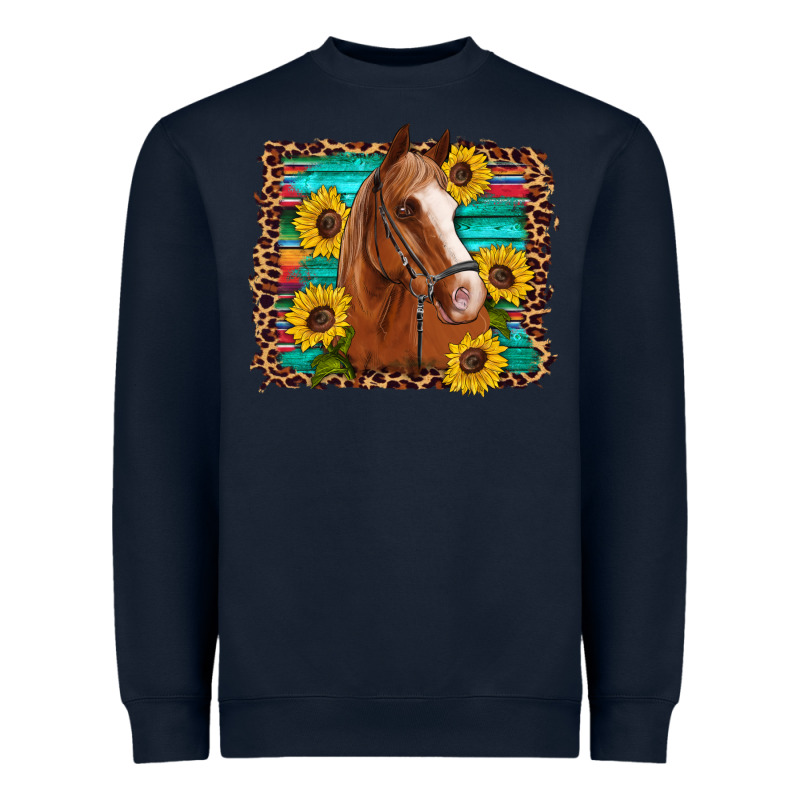 Horse Sunflowers Turquoise Wooden Serape Leopard Heavyweight Sweatshirt by Artiststas | Teevron