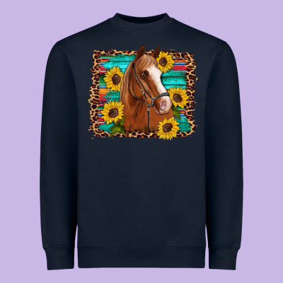 Horse Sunflowers Turquoise Wooden Serape Leopard Heavyweight Sweatshirt Designed By Artiststas