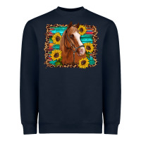 Navy horse sunflowers turquoise wooden serape leopard Heavyweight Sweatshirt - Artiststas