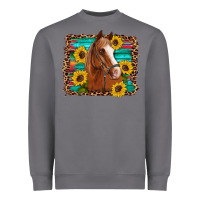 Storm horse sunflowers turquoise wooden serape leopard Heavyweight Sweatshirt - Artiststas