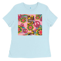 Baby Blue peace love hippie daisy Ladies Tee - TumblerDesignByShophia