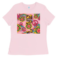 Bubblegum Pink peace love hippie daisy Ladies Tee - TumblerDesignByShophia
