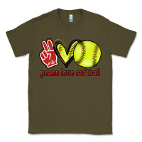 Army Green Peace love Softball Classic Tee - HowdyJamesFarm