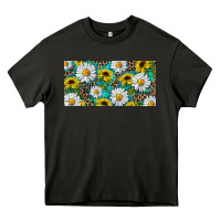 Asphalt Sunflower And Daisy With Leopard Heavy Core Tee - RanaPortraitStore