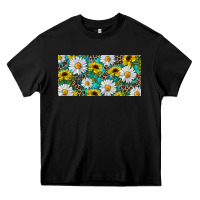 Black Sunflower And Daisy With Leopard Heavy Core Tee - RanaPortraitStore