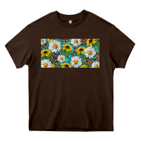 Chocolate Brown Sunflower And Daisy With Leopard Heavy Core Tee - RanaPortraitStore