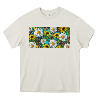 Cream Sunflower And Daisy With Leopard Heavy Core Tee - RanaPortraitStore