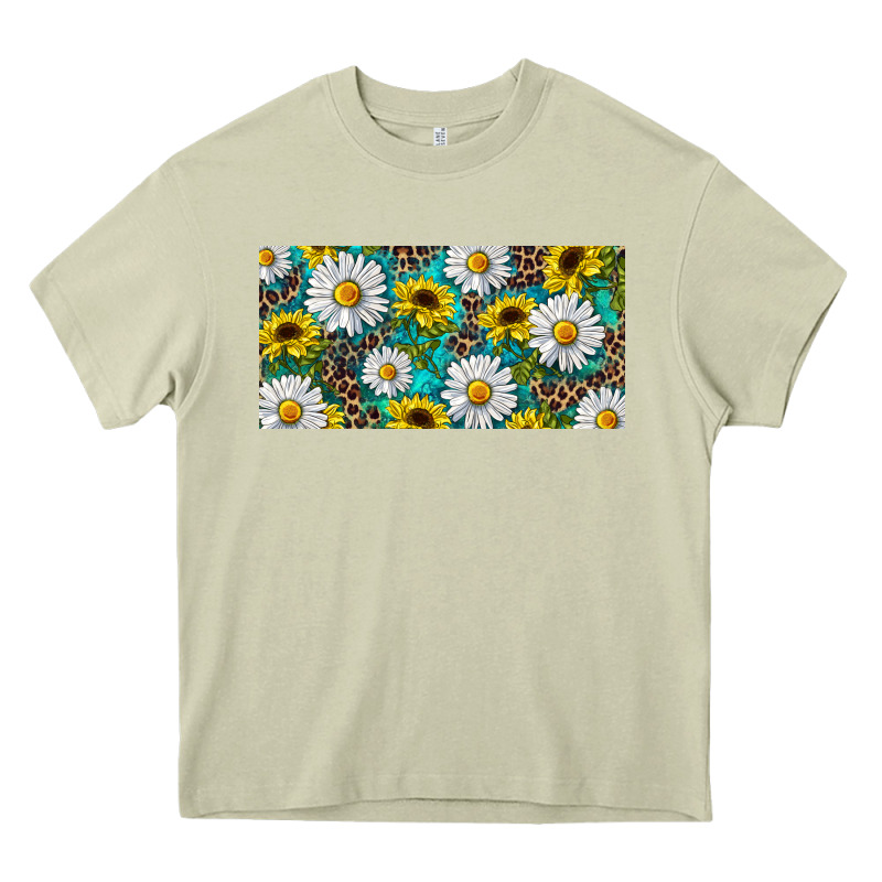 Sunflower And Daisy With Leopard Heavy Core Tee by RanaPortraitStore | Teevron