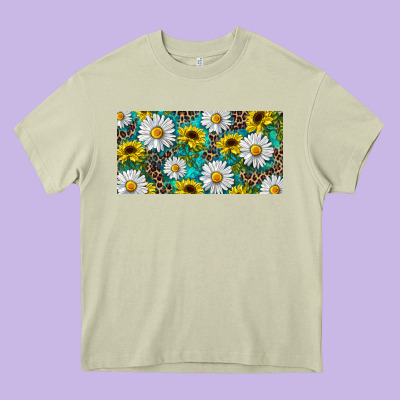 Sunflower And Daisy With Leopard Heavy Core Tee Designed By Ranaportraitstore