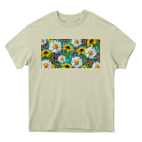 Mossy Sunflower And Daisy With Leopard Heavy Core Tee - RanaPortraitStore