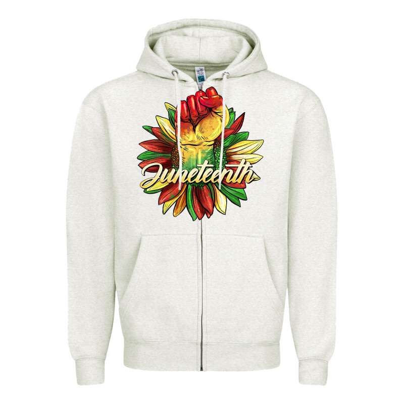 Juneteenth Fist Sunflower Zipper Hoodie by BarkalooDesign | Teevron