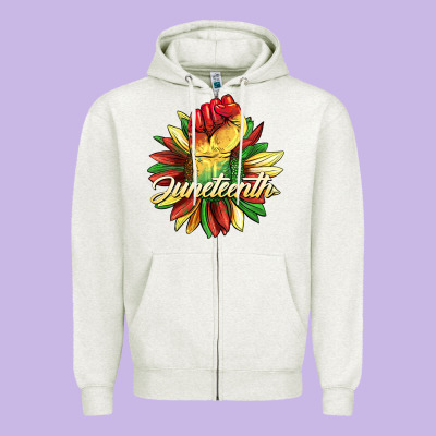 Juneteenth Fist Sunflower Zipper Hoodie Designed By Barkaloodesign