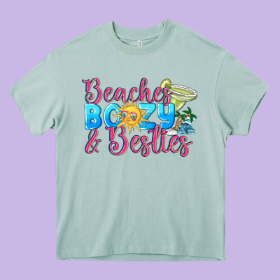Beaches Boozy Besties Summer Heavy Core Tee Designed By Nancycooperartshop