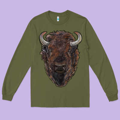 American Bison Long Sleeve Tee Designed By Ranaportraitstore