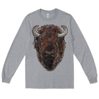Heather Grey american bison Long Sleeve Tee - RanaPortraitStore