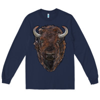 Navy american bison Long Sleeve Tee - RanaPortraitStore
