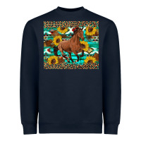 Navy western horse sunflowers Heavyweight Sweatshirt - Artiststas