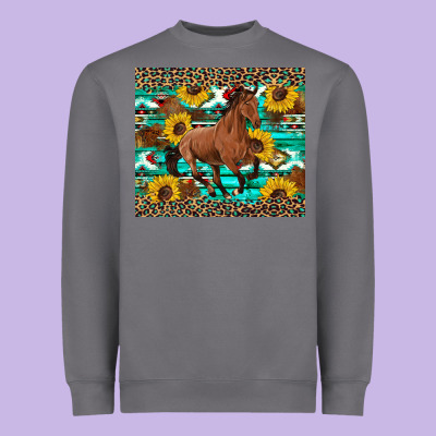 Western Horse Sunflowers Heavyweight Sweatshirt Designed By Artiststas