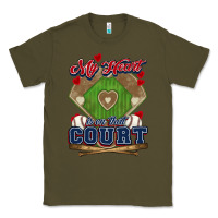 Army Green My heart is on that court Baseball Classic Tee - HowdyJamesFarm