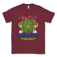 Burgundy My heart is on that court Baseball Classic Tee - HowdyJamesFarm